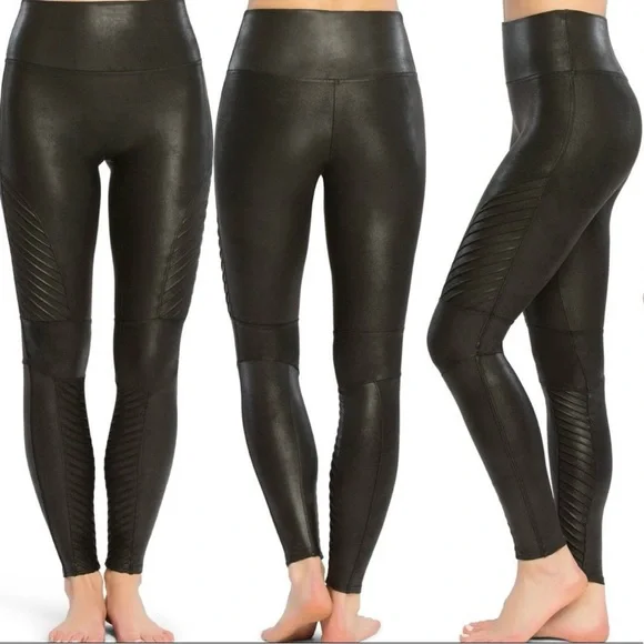 SPANX Faux Leather Moto High Waisted Leggings Slimming Pants Women's Size XL - Picture 4 of 16